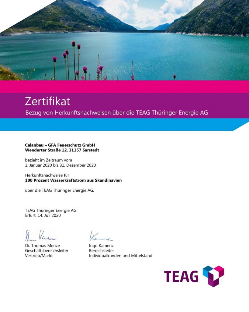 Fire Protection Solutions Brandschutz Feuerschutz Zertifikat FPS Ökostrom