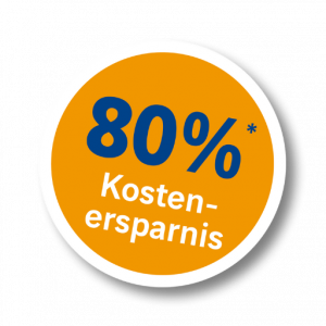 Icon mit 80 % Kostenersparnis in orangefarbenem Kreis