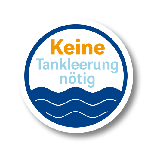 Icon mit Text 'Keine Tankleerung nötig' und Wasserlinien
