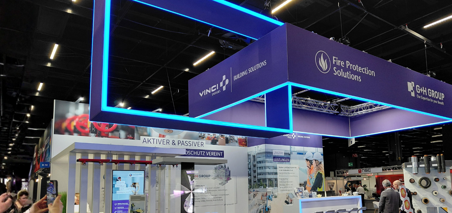 Messestand von Fire Protection Solutions und G+H Group mit VINCI Energies Building Solutions Germany