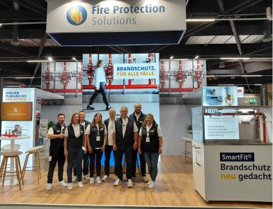 Messestand der Fire Protection Solutions Group auf einer Fachmesse für stationären Brandschutz